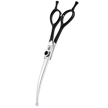 univinlions 6.5 Inch Curved Cutting Dog Grooming Scissors, Professional 440C Japanese Steel Hair Trimming Shears with Black Double Finger Rest and Safety Round-end Tips for Pet/Cat/Animal for Groomer