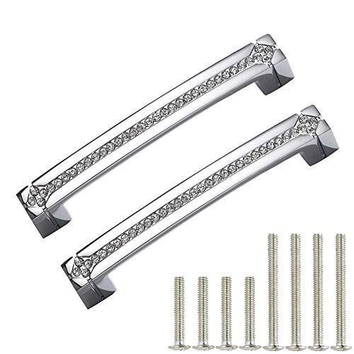 TNOMS FTHD160CH-P2 - Tiradores de cromo pulido para puerta de armario, cajones y muebles con tornillos, centro de agujero de 160 mm, paquete de 2