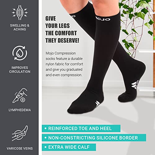5Xl Plus Size Mojo Compression Socks – X-Extra Wide Calf & Ankle - Knee Length, 20-30Mmhg, , Black – Xxxxx-L Sports Compression Stockings #TOP2