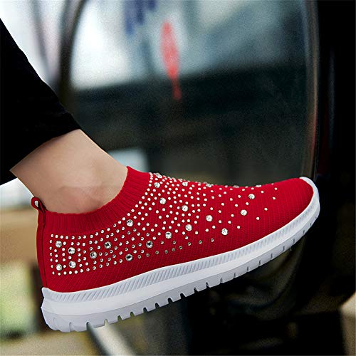 Image of GOSPT Women's Mesh Sport Shoes Rhinestone Glitter Slip On Ballroom Jazz Latin Dance Sock Sneakers