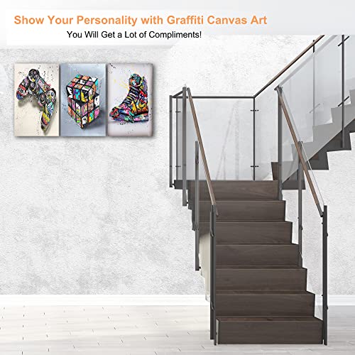 Timuba Multi Panel Graffiti Canvas Wall Art - 3 Piece Graffiti Pop Street Art Canvas Prints For Wall Decor, Cool Graffiti Framed Artwork For Boys Bedroom Man Cave Ready To Hang 12X18 Inches X 3Panel #TOP1