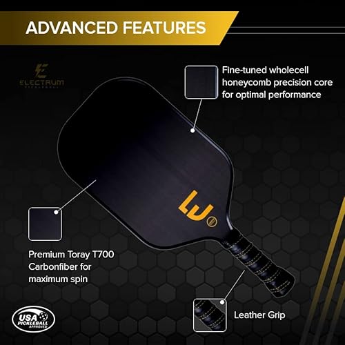 Electrum Model E Pickleball Paddle Usapa Approved | Carbon Fiber Surface | Polypropylene Honeycomb Core | Best Paddle For Spin And Power #TOP2