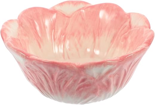 DECHOUS Cabbage Serving Bowl Pink Ceramic Lettuce Salad Mixing Bowl for Serving Salad, Pasta, Candy, Fruit - Ideal for Restaurant, Home, Parties, Entertaining - 5.9 Inch