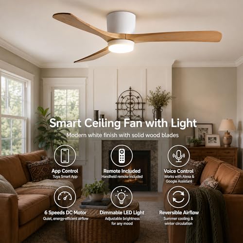 48 Inch Smart Flush Mount Ceiling Fan with Lights and Remote, Low Profile by IBalody - Used condition - Image 2