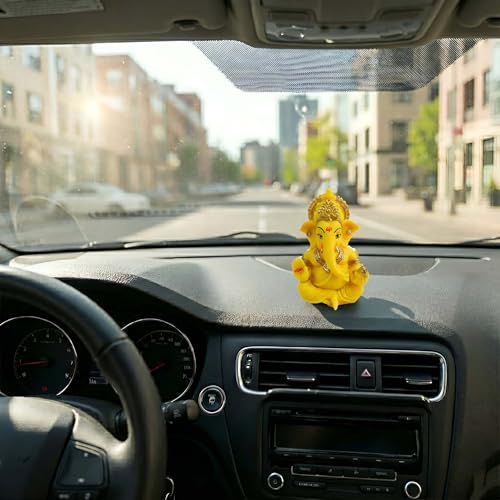 Image of 3.5 Inch Ganesha Idol Car Dashboard Idol Ganesha Murti Ganpati Idol for Home Decor Lord Ganesh Statue Gift for Office Desk Puja Room Figurine Decoration (Yellow)