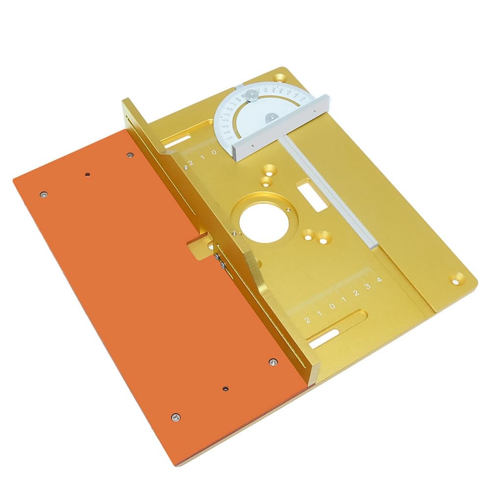 Elevadores de enrutador para carpintería, Elevador de enrutador con Placa Superior de 9,4 x 7,9 Pulgadas, Tablero de Mesa Biselado con Ranuras para carpintería (Dorado)
