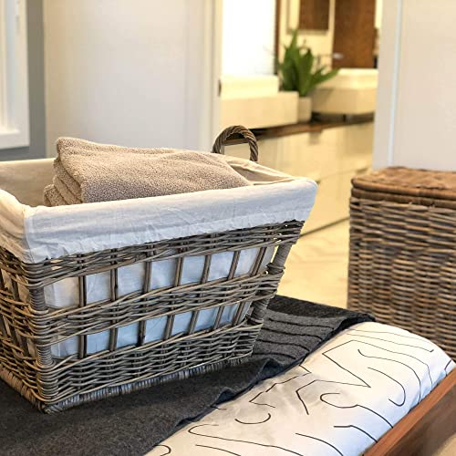 The Basket Lady Kubu Wicker French Laundry Basket, 23 In L X 18.5 In W X 18.5 In H, Serene Grey #TOP3