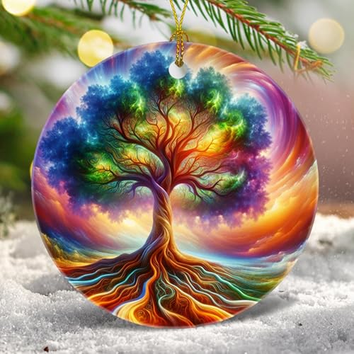 Christmas Tree Decorations Tree of Life Ornament, Smooth Ceramic Christmas Tree Ornaments, Xmas Decorative Hanging Ornaments, Christmas Decor Indoor Home Party Gifts Souvenir Tree of Life