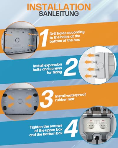 Außensteckdose Wasserdicht mit Schalter Kontrollleuchte, IP66 Wetterfest Verdickte Wandsteckdose, 2 Fach Outdoor 16A Gartensteckdose mit Klappdeckel, für Garten Garage Wäscherei Außenbereich(Kabellos)