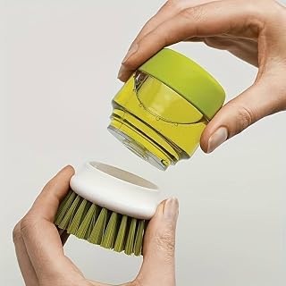 Scrub Brush, Soap Dispensing Palm Scrub Brush with Drip Tray, Washing Brush for Dishes Pots Pans Sink Cleaning, Easy to Grip Household Cleaning Brushes, Kitchen (Green) (Grey)