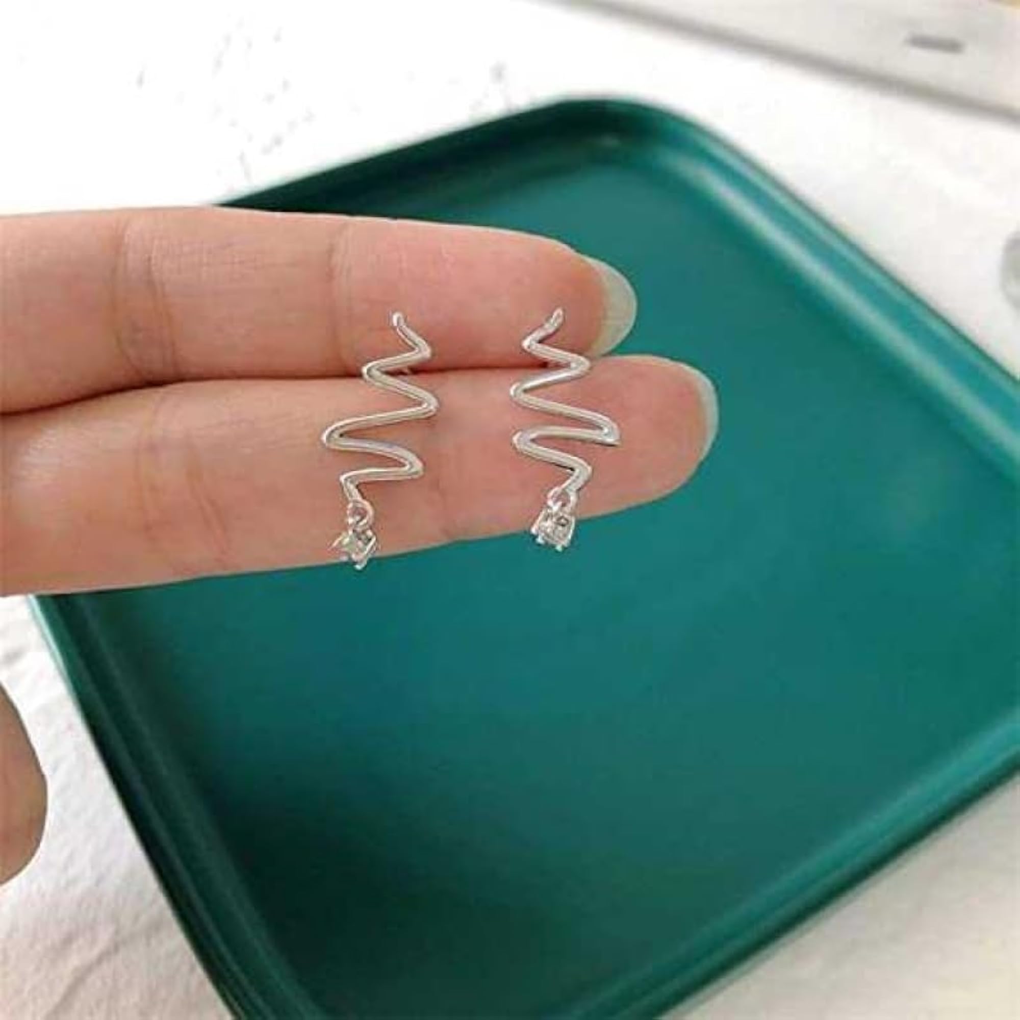 Lightening Wave Earring With Zirconia Drop