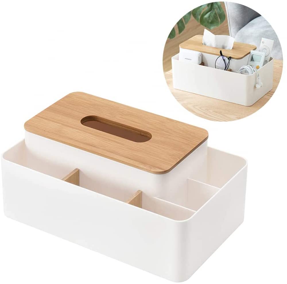 Pudełko na chusteczki, Drewniane pudełko na chusteczki i serwetki papierowe, etui pilota, pojemnik drobiazgi(White)