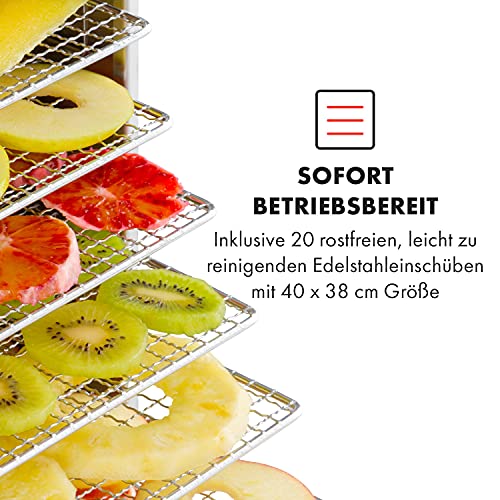 Foto von Klarstein Master Jerky 300 Pro Dörrautomat Profi/Gastro,Mit 20 Etagen,2000 W,Kapazität: 3,04 m²,Thermostat: 40-90 °C,25 kg Obst/Gemüse,Gehäuse aus rostfreiem Edelstahl,Edelstahl Gehäuse