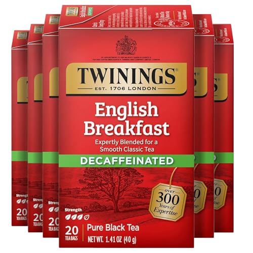 Twinings Decaffeinated English Breakfast Black Tea Bags, 20 CT Box (6 Pack)