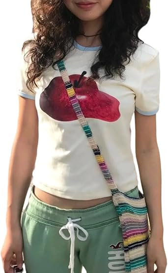 Womens Y2K Baby Tees Short Sleeve E-Girls Cute Graphic Print Crop Tops Retro Vintage Aesthetic T Shirts