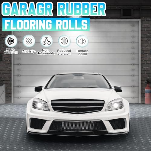 Image of Breling 16 in x 10 ft Rubber Diamond Plate Rolls Garage Floor Mat for Under Car, Heavy Duty Flooring Rug for Trailers Garage, PVC Water /Stain Outside Stall Resistant Parking Rv Tool(Grey)