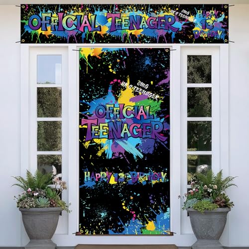 Happy 13th Birthday Decorations Kit for Boys & Girls Graffiti Style- Fabric Official Teenager 13 Birthday Banner Backdrop, Yard Sign, Photo Booth, Doors Fence Decor, Indoor Outdoor Use, Vicycaty
