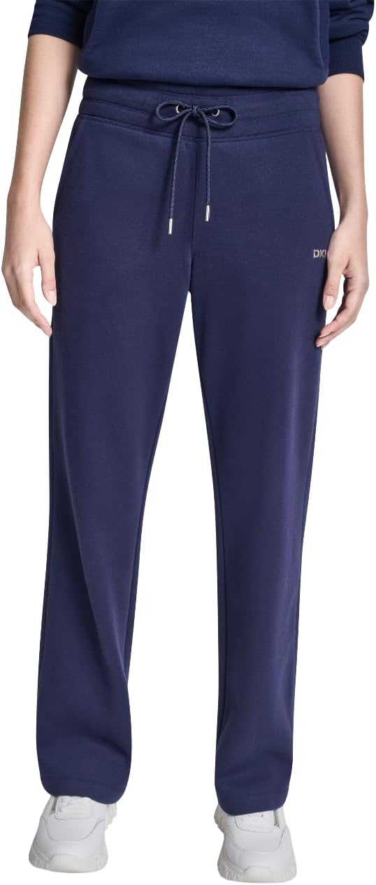 DKNY Womens Metallic Bubble Logo Wide Leg Fleece Sweatpants with Pockets