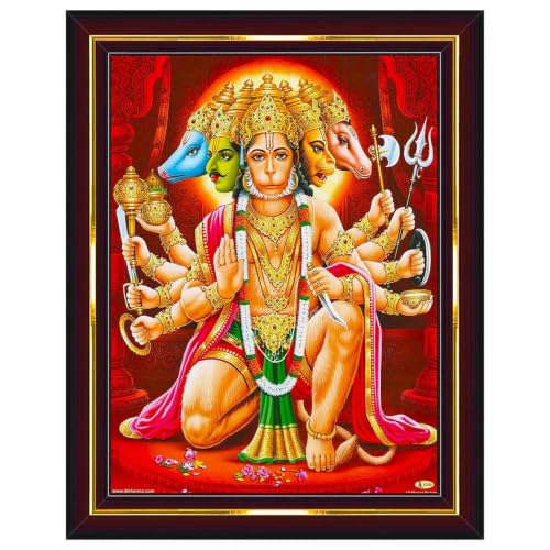 Pavan Photo Laminations Panchmukhi Hanuman for Door Entrance Vastu Wall Painting Framed Home Decor (Wood,Acrylic,Brown,Big Size,10x12 Inch) B781M Deal