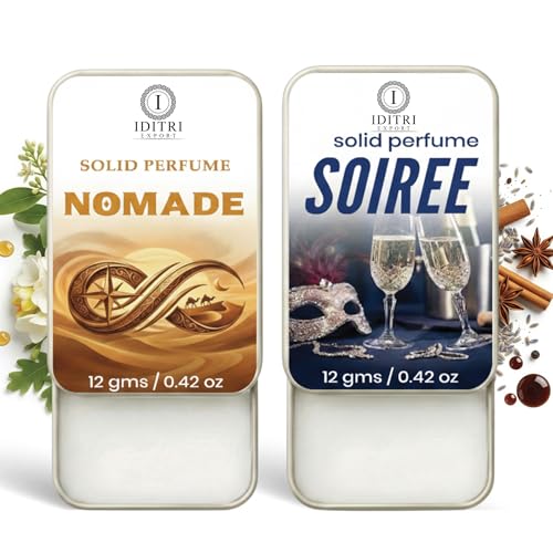 Image of Solid Perfume |Soiree&Nomade Alcohol Free Wax Perfume Balm, Long Lasting | Pocket Tin 12g, Pack Of 2| Non Greasy Smooth Glide, Travel Friendly Men And Women
