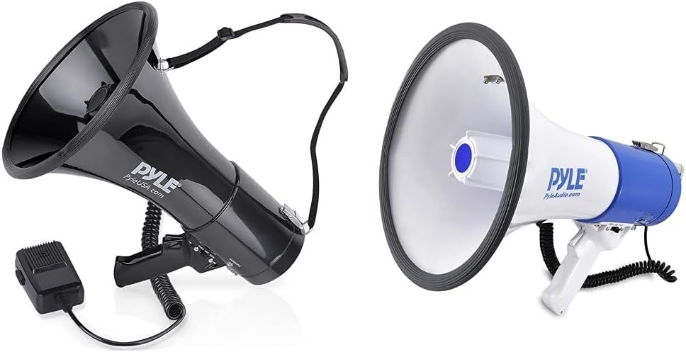 Pyle Megaphone Speaker PA Bullhorn with Built-in Siren 50 Watts & Adjustable Volume & Pyle Portable Megaphone Speaker PA Bullhorn - Built-in Siren, 50W Adjustable Volume