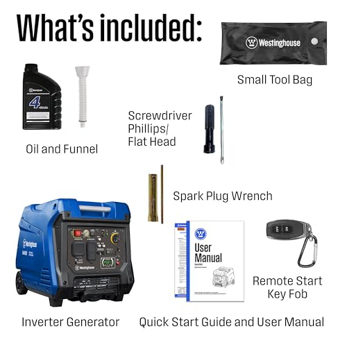 Westinghouse 5000 Peak Watt Super Quiet Portable Inverter Generator, Remote Electric Start with Auto Choke, Wheel & Handle Kit, RV Ready, Gas Powered, Parallel Capable