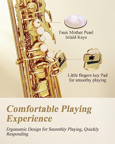 Eastar Tenor Saxophone, B Flat Golden Lacquer Beginner Kit with Cleaning Cloth, Case, Mouthpiece, Neck Strap, Reeds, TS-Ⅱ - 2