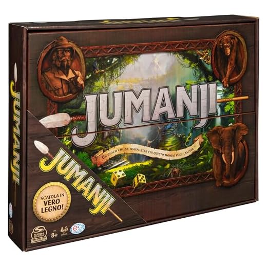 Spin Master Games Editrice Giochi, Jumanji, Jumanji Il Gioco da Tavolo in Legno, Formato Deluxe, Giochi da Tavola di Avventura per Famiglie e Amici, da 2 a 4 Giocatori, 8+ Anni