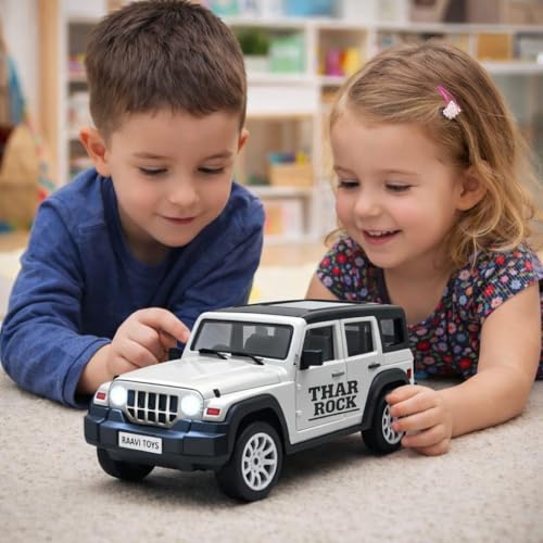 Image of Thar Roxx 1:32 Scale DieCast Metal Pull Back Action Openable Doors 4x4 Thar Premium Car Toy with Lights and Music for Kids,Gift 2+yrs Girls & Boys (Thar 1:32 Scale White)