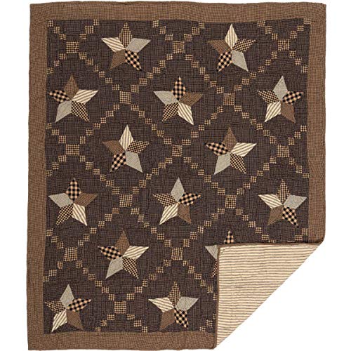 VHC Brands Farmhouse Star Throw Primitive Decor Farmhouse Blanket Patchwork Charcoal Black Tan Soft Cotton