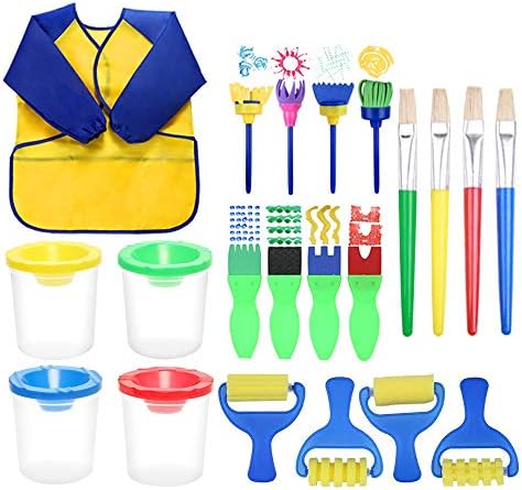 Kids Paint Brushes Set, Homkare 21 Pieces Washable Sponge Painting Brushes, Early Learning Sponge Painting Tools for Toddlers and Kids