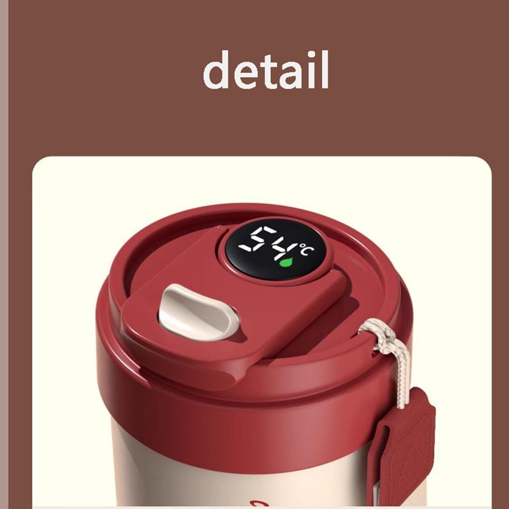 Kubek podróżny 450 ml kubek termiczny ze stali nierdzewnej szczelna pokrywka czerwony, biały, czerwony i biały, czarny ceramiczny wkład, z linką do noszenia, z klamrą blokującą do zimnych