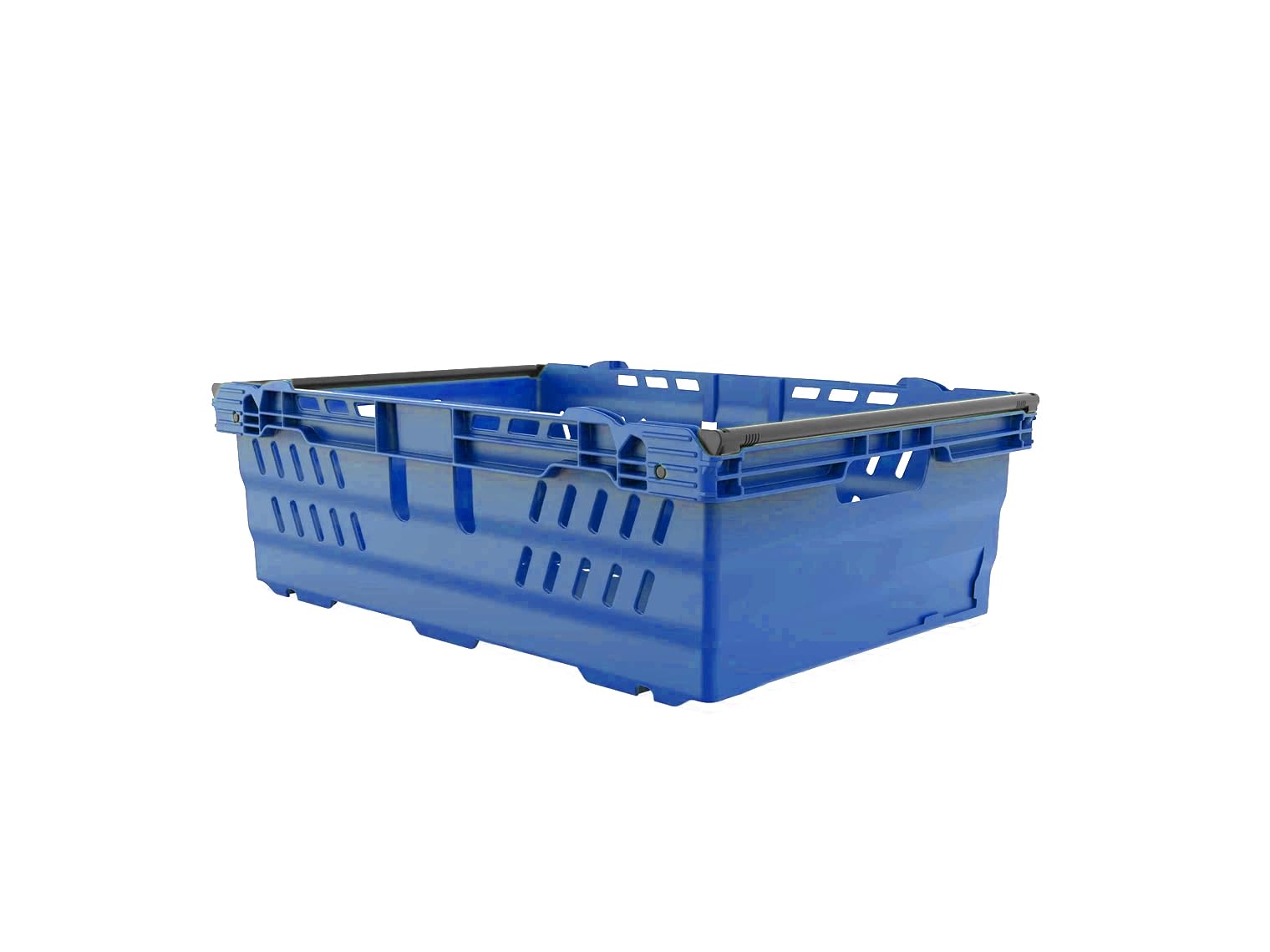 Autorce Blue Stacking Nesting Crate Ventilated With Bale Arm Plastic Box, Durable Foldable Stackable Crate Supermarket Storage Box (46 Litre - 400X600x200mm - )