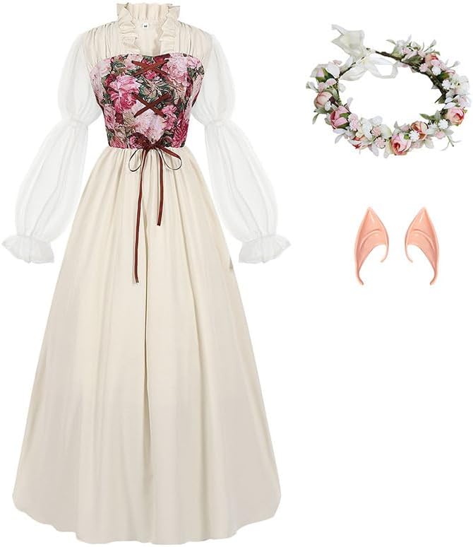 Womens Medieval Renaissance Costume Cosplay Over Dress Victorian Masquerade Formal Dresses Wedding Guest Dresses