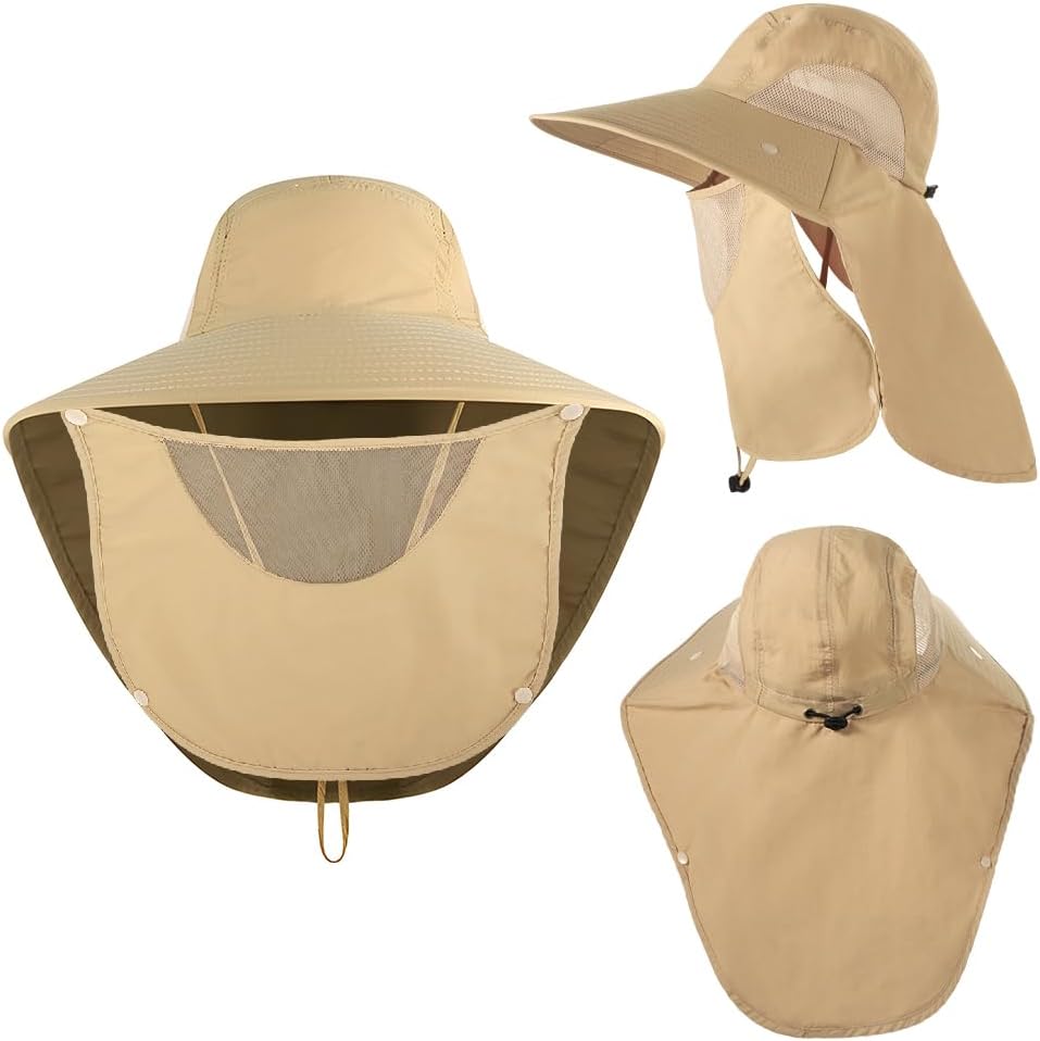 Wide Brim Sun Hat for Men with Neck Flap UPF 50+ UV Protection Safari Hat Ventilated Mesh Side Fishing Hiking Hats - Image 4