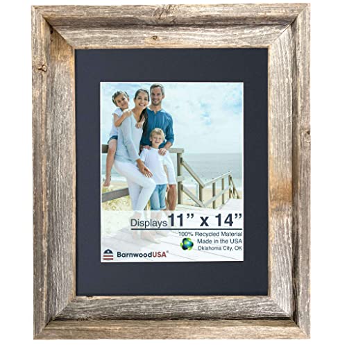 Rustic Barnwood Picture Frames – Reclaimed Wood Photo Frames – Wood Frame with Mat for Wall & Tabletop Display – Made in USA, Weathered Gray, 16x20 matted to display a 11x14, Black Mat
