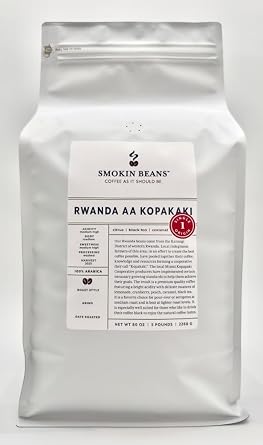 Smokin Beans 5-Pound Africa Rwanda Aa Freshly Roasted Coffee, Washed Processing, Medium Roast, Premium Whole Bean Specialty Coffee