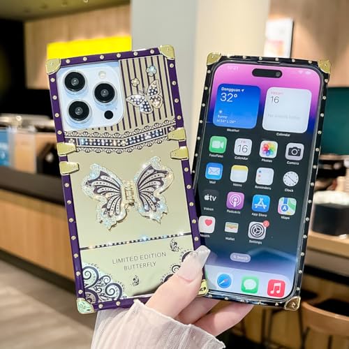TRODINO Cute Compatible with iPhone 15 Pro Case, Luxury Bling Butterfly Design with Foldable Stand Kickstand for Women & Girls, Glossy Mirror Shockproof Protective Case 6.1” (Purple) by TRODINO - Used condition - Image 3