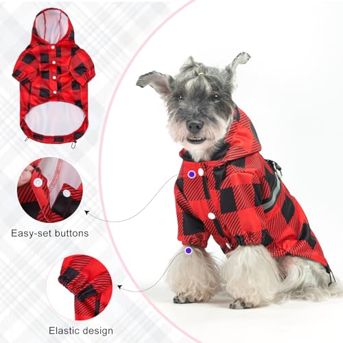 Image of BEAUTYZOO Dog Raincoats for Small Dogs, Waterproof Rain Jacket with Hood | Puppy Rain Jacket with Harness, Reflective Poncho with Harness Built in, Rain Gear Clothes with Hat for Boy Girl, Red S