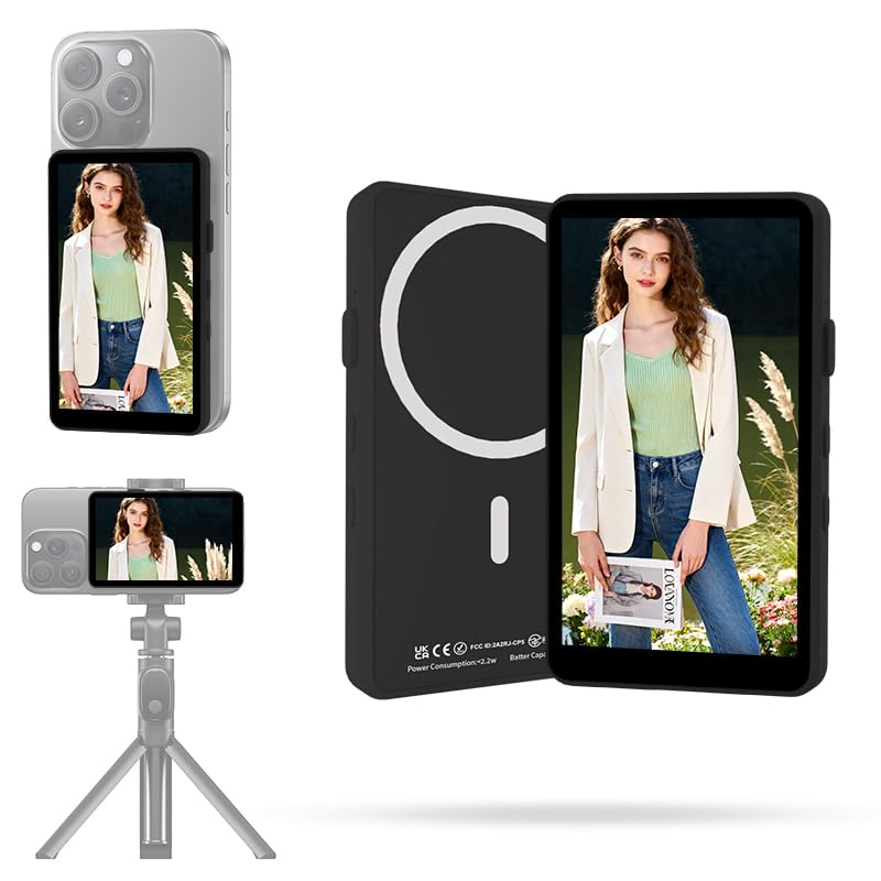 Shimbol P4 Selfie Monitor Screen, 4" 1080P, Wireless Preview, Magnetic Mount, 50m Transmission, Multi-Touch Control, Compatible with iPhone &amp; Android, for Vlogging Selfie Live Streaming, Black