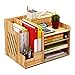 Organizador de escritorio de madera, de gran capacidad, caja de almacenamiento, estante para archivos, papeles o documentos, color Madera de cerezo.