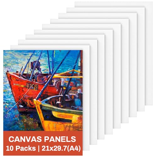 Lienzo para pintar, 21 x 29,7 cm, 10 paquetes A4, tablero de lienzo en blanco de algodón sin ácidos para pintura acrílica, pintura al óleo y medios artísticos en agua húmeda, pintores aficionados y