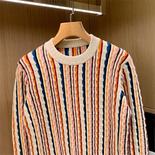 Men's Hip Hop Streetwear Knit Sweater Oversized O-Neck Striped Casual Full Sleeve Vintage Harajuku Sweater3