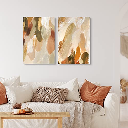 Artbyhannah 16X24 Inch Abstract Orange Canvas Wall Art, Modern Wall Art For Living Room, Bedroom Decor, 2 Panels #TOP3