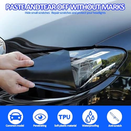 Image of WALLMATE Headlight Taillight Film Self Adhesive Smoke Film Fog Light Film Vinyl Tint Wrap Film Car&Bike Protection Film Sheet Sticker (Black Smoke, 12x80 Inch)