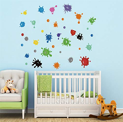 Nursery Ns-1 Slime Colorful Paint Wall Window Decal Stickers For Kids, Rainbow Decorations Watercolor Classroom Art Living Playroom Bedroom Kindergarten Ink Painting For Party #TOP3