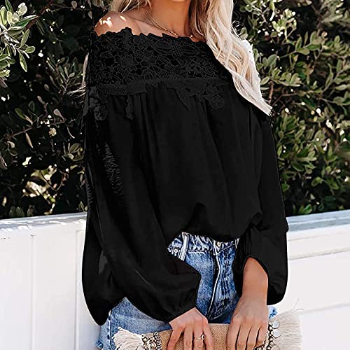 Ladies Autumn Winter Lace Off Shoulder Sweatshirt Long Sleeved Casual Color Sweater 3x Womens Tops plus Size2