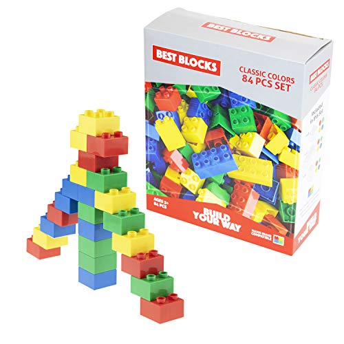Best Blocks - Lot de Big Blocks - Grosses Briques de Construction - Compatible avec Toutes Les Grandes Marques - à partir de 3 Ans - Couleurs Classiques - 84 pièces