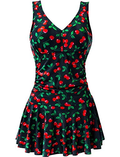 AONTUS Mastectomy Bathing Suit Plus Size Skirted One Piece Swim Dress with Removable Soft Cups & Tummy Control 4XL - Thumbnail 3
