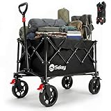 Sekey キャリーワゴン 大容量150L 【本体わずか約6.8g】 タイヤ取り外し可能 アウトドアワゴン 小回りがよい 高耐荷重150kg ブレーキ付き 軽量 自立収納 静音 キャンプ・レジャー・釣り・運動会 キャンプカート 黒